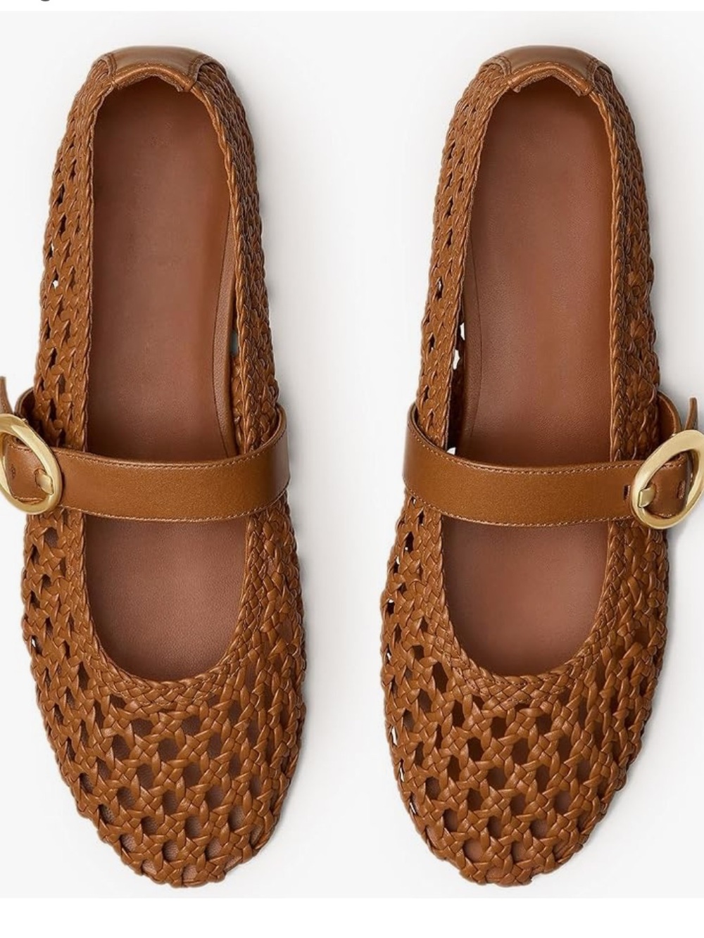 New / Never worn - Woven Mary Jane Ballet Flats in Tan with Gold Buckle